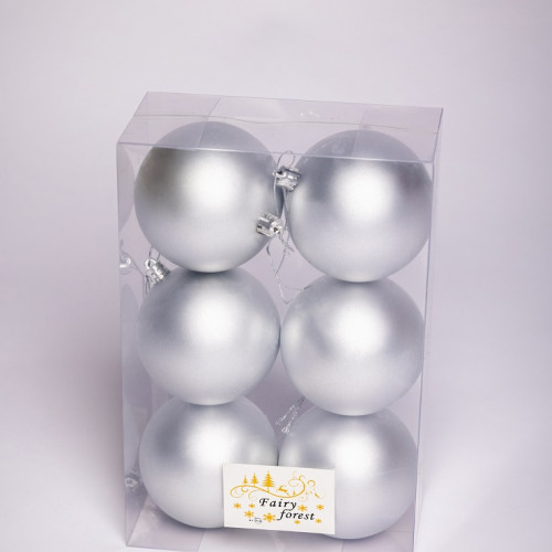 Набор пластиковых шаров Анет 80 мм., серебро матовый, 6 шт., ЕлкиТорг (150302) в Санкт-Петербурге