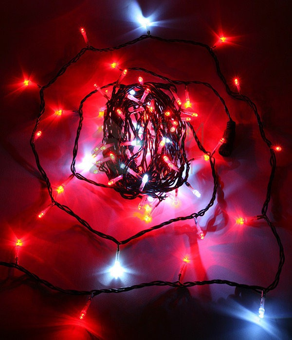Светодиодная гирлянда с белым бликующим диодом 10 м, 220-230V., 100 красных LED ламп, черный ПВХ, Beauty Led (PST100BLW-11-2R)