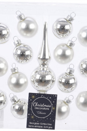 Набор стеклянных шаров Рождественские искры  для настольной ели, серебро, Kaemingk (019005)