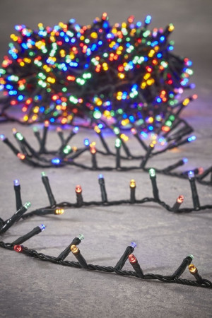 Светодиодная нить Snake Light 550 разноцветных ламп, 11 м., 24В, 8 режимов, зеленый провод, для елки 185 см., LUCA (83777)