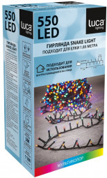 Светодиодная нить Snake Light 550 разноцветных ламп, 11 м., 24В, 8 режимов, зеленый провод, для елки 185 см., LUCA (83777)