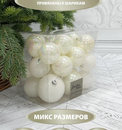 Набор пластиковых шаров Эллада 26 шт., белый, Christmas De Luxe (87026)