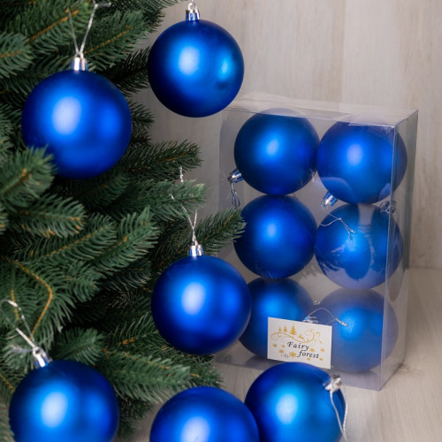 Набор пластиковых шаров Анет 80 мм., синий матовый, 6 шт., ЕлкиТорг (150303)