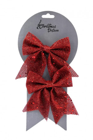 Набор бантов Бриджит 2 шт., 12x13 см., красный с пайетками, Christmas DeLuxe (88151)