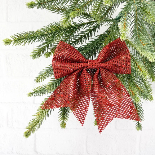 Набор бантов Бриджит 2 шт., 12x13 см., красный с пайетками, Christmas DeLuxe (88151)