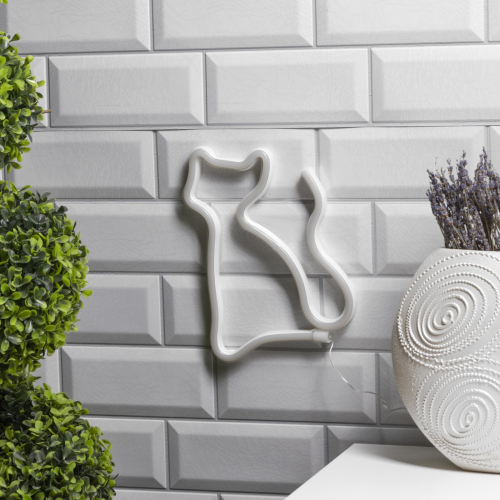 Неоновая вывеска Кошка 16×23 см., батарейки ААх3, USB, тёплый белый, Luazon Lighting (7989800)