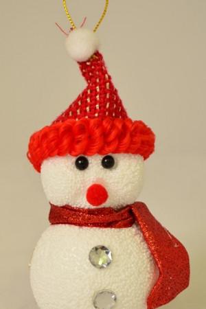 Снеговичок с колпаком светящийся КРАСНЫЙ С ЗОЛОТОМ (22063)