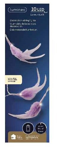 Светодиодная гирлянда Перышки белые 180 см., 10 теплых белых LED, батарейки, прозрачный провод, Kaemingk (481918/3)