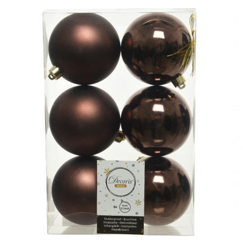 Набор пластиковых шаров Парис 80 мм., темно-коричневый, 6 шт., Kaemingk (022055)
