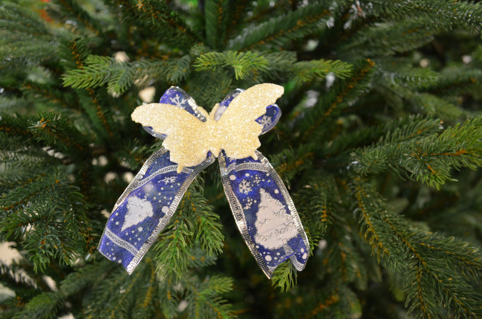 Комплект бантов 14шт декоративный голубой с белой бабочкой 14х11 см. (521237)