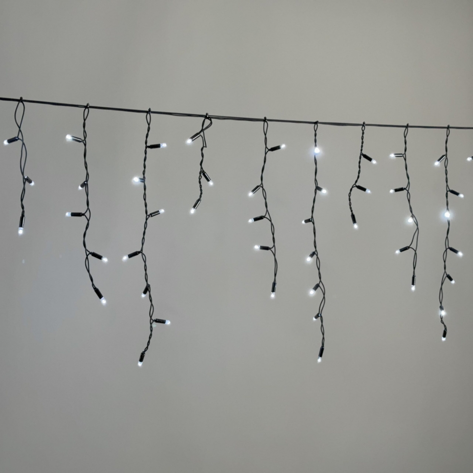 Светодиодная бахрома 3,1*0,5 м., 120 LED,  холодный белый, статика, чёрный провод каучук, LTC (ECO120-1-2WW) в Екатеринбурге