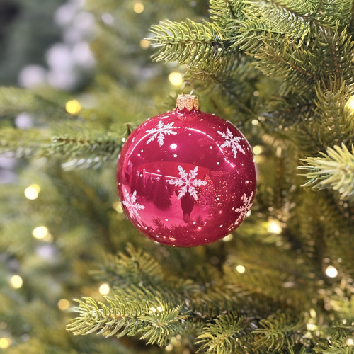 Стеклянный шар Снежная Лошадка 95 мм., красный, стекло, Ёлочка (С475/1)