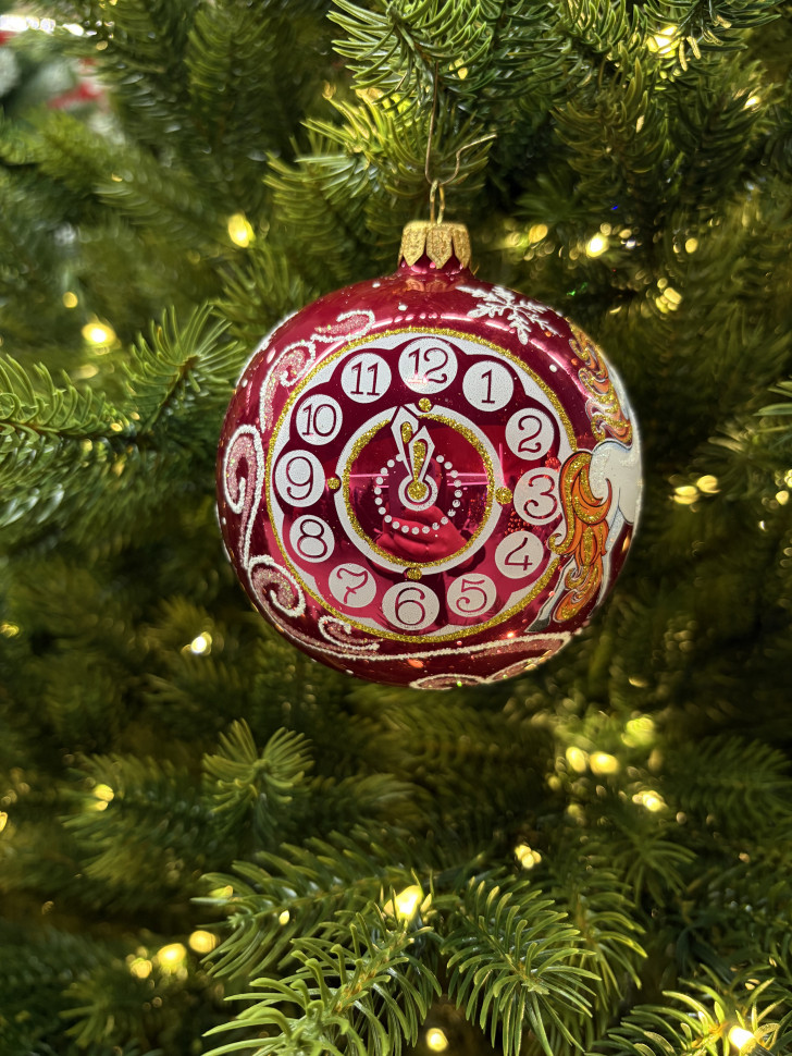 Стеклянный шар Снежная Лошадка 95 мм., красный, стекло, Ёлочка (С475/1)