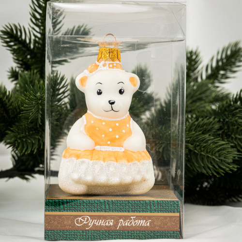 Елочное украшение Девочка медвежонок, стекло, 10 см., 1 шт., Витус (А402)