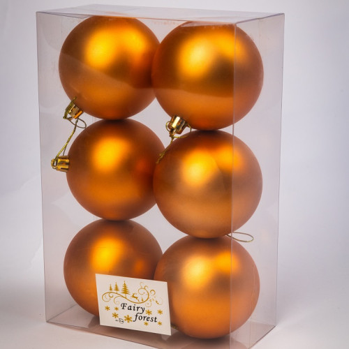 Набор пластиковых шаров Анет 80 мм., янтарный матовый, 6 шт., ЕлкиТорг (150304)