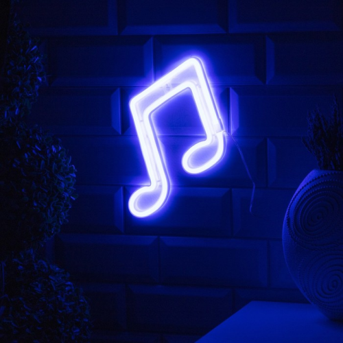 Неоновая вывеска Ноты 19×21 см., батарейки ААх3, USB, голубой, Luazon Lighting (7989807)