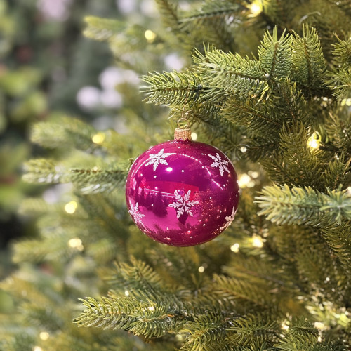 Стеклянный шар Снежная Лошадка 95 мм., розовый, стекло, Ёлочка (С475/2)