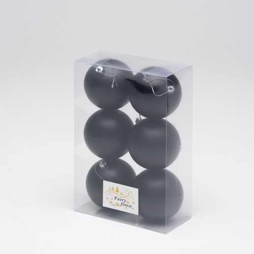 Набор пластиковых шаров Анет 80 мм., черный матовый, 6 шт., ЕлкиТорг (150305)