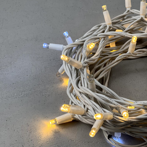 Гирлянда Нить 10м Тепло-Белая с Мерцанием Белого Диода 220В, 75 LED, Провод Белый Каучук, IP65, LTC (LL75BLW-8-2WW) 