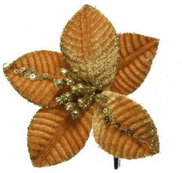 Декоративный цветок Пуансетия бархат золото 20*10 см, Kaemingk (629597/4)   
