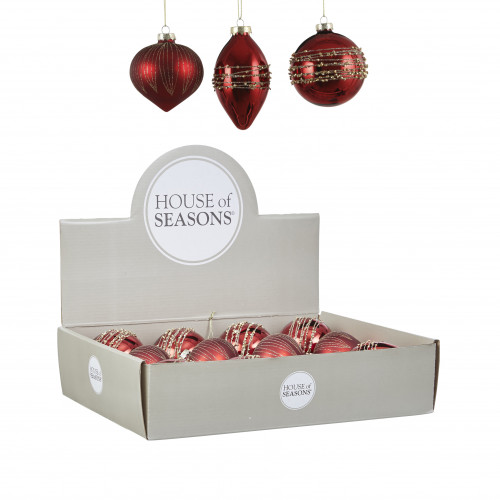 Набор стеклянных шаров Сольферино 80 мм, 12 шт., красный, House of Seasons (84007)