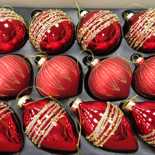 Набор стеклянных шаров Сольферино 80 мм, 12 шт., красный, House of Seasons (84007)