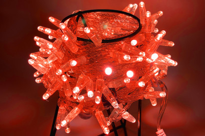Светодиодная нить 100 красных LED ламп, 10 м., 24В, статика, прозрачный провод ПВХ, Teamprof (TPF-S10C-24V-CT/R)