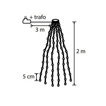 Светодиодная нить Хвост 480 разноцветных ламп, 12 лучей по 2 метра, 24В, 8 режимов, таймер, зеленый провод, LUCA (85440)
