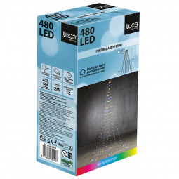 Светодиодная нить Хвост 480 разноцветных ламп, 12 лучей по 2 метра, 24В, 8 режимов, таймер, зеленый провод, LUCA (85440)