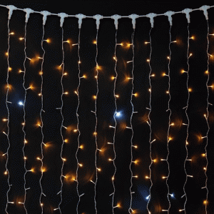 Светодиодный занавес 2*2 м., 400 желтых LED ламп, мерцание, прозрачный провод ПВХ, LTC (PCL402BLW-10-2Y)