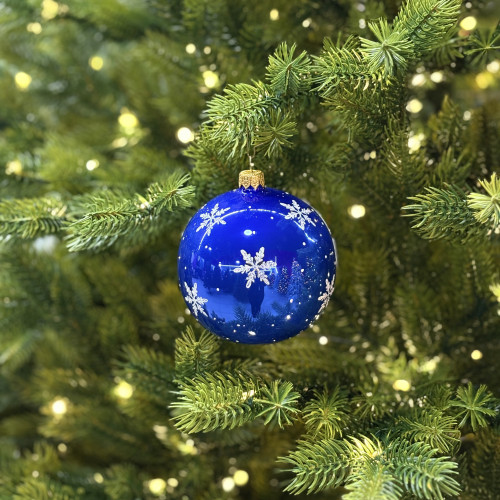Стеклянный шар Снежная Лошадка 95 мм., синий, стекло, Ёлочка (С475/3)
