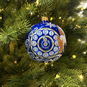Стеклянный шар Снежная Лошадка 95 мм., синий, стекло, Ёлочка (С475/3)