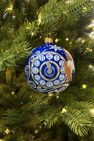 Стеклянный шар Снежная Лошадка 95 мм., синий, стекло, Ёлочка (С475/3)