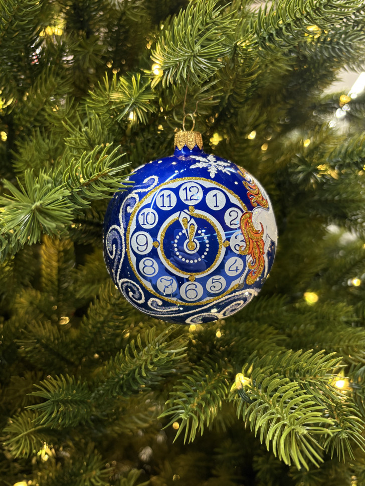 Стеклянный шар Снежная Лошадка 95 мм., синий, стекло, Ёлочка (С475/3)