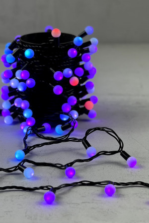 Светодиодная гирлянда шарики Fiesta, 10 м., 100 RGB LED ламп 18 мм, черный ПВХ, LTC (MB100-1-2RGB)