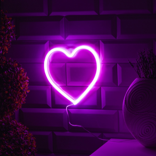 Неоновая вывеска Сердце 20×20 см., батарейки ААх3, USB, розовый, Luazon Lighting (7989803)