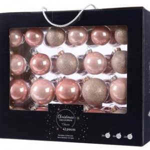 Набор стеклянных шаров  Пудровый блеск mix, розовый бутон, 42 шт, Kaemingk (149309) 