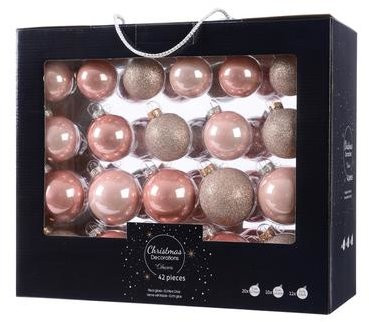 Набор стеклянных шаров  Пудровый блеск mix, розовый бутон, 42 шт, Kaemingk (149309)  в Ростове-на-Дону