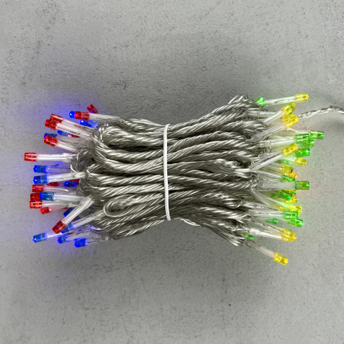 Светодиодная гирлянда 10 м., 3 батарейки типа D 4.5V, 100 разноцветных LED ламп, таймер, прозрачный провод, LTC (EST100-4W10-8M) в Санкт-Петербурге