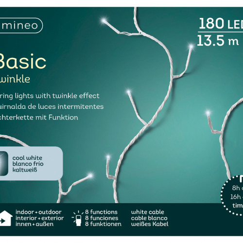 Светодиодная гирлянда с контроллером 13.5 м, 220V., 180 белые и холодных белых LED ламп, белый ПВХ, Kaemingk (494124) в Санкт-Петербурге