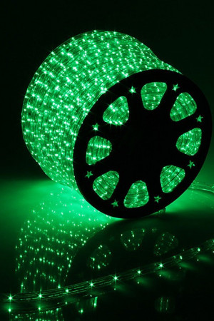 Дюралайт круглый направленный диаметр 13 мм., 220V., зеленые LED лампы, бухта 100 м., Laitcom (F3-R2-220V-G)
