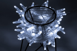 Светодиодная нить 100 холодных белых LED ламп, 10 м., 24В, мерцание, прозрачный провод, Teamprof (TPF-S10CF-24V-CT/W)