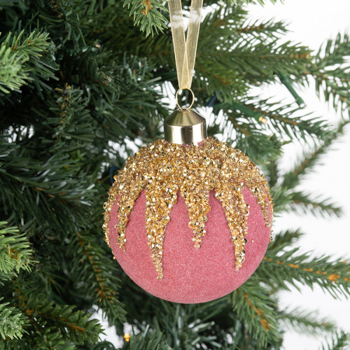 Винтажный стеклянный шар Земляничный сорбет 8 см., 1 шт., Karlsbach (12694)