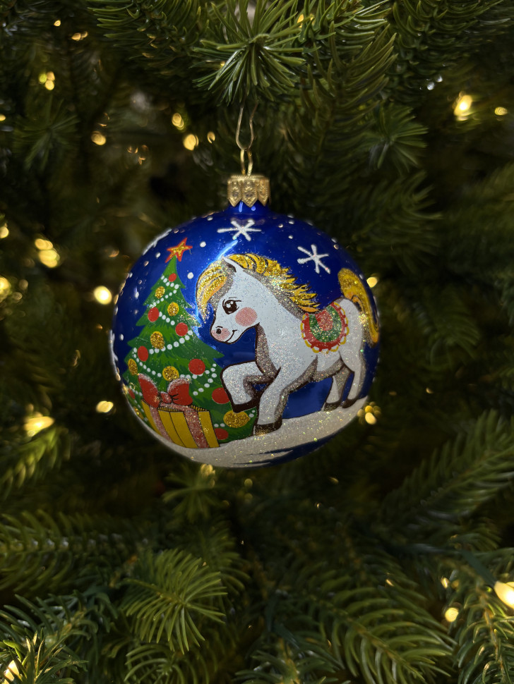 Стеклянный шар Лошадка 90 мм., синий, стекло, Ёлочка (С206/2) Стеклянный шар Лошадка 90 мм., синий, стекло, Ёлочка (С206/2)