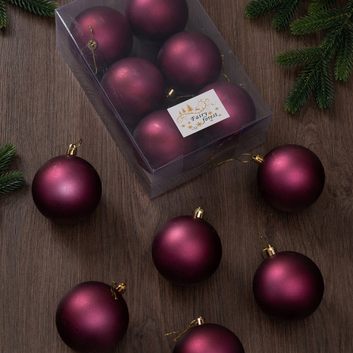 Набор пластиковых шаров Анет 80 мм., бордо матовый, 6 шт., ЕлкиТорг (150308)