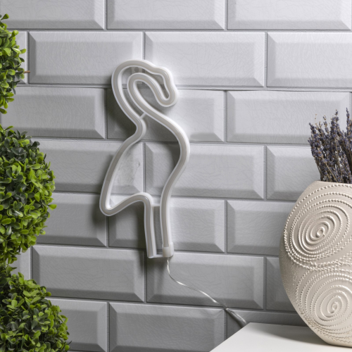Неоновая вывеска Фламинго 14.5×28 см., батарейки ААх3, USB, розовый, Luazon Lighting (7989796)