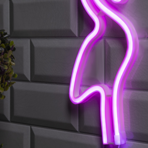 Неоновая вывеска Фламинго 14.5×28 см., батарейки ААх3, USB, розовый, Luazon Lighting (7989796)