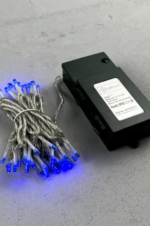 Светодиодная гирлянда 5 м., 3 батарейки типа D 4.5V, 50 LED ламп синего цвета, таймер, прозрачный провод, LTC (EST50-4W10-8B)