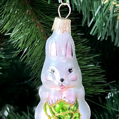 А42 Елочное украшение Зайчик,  стекло, 9 см., 1 шт., Витус