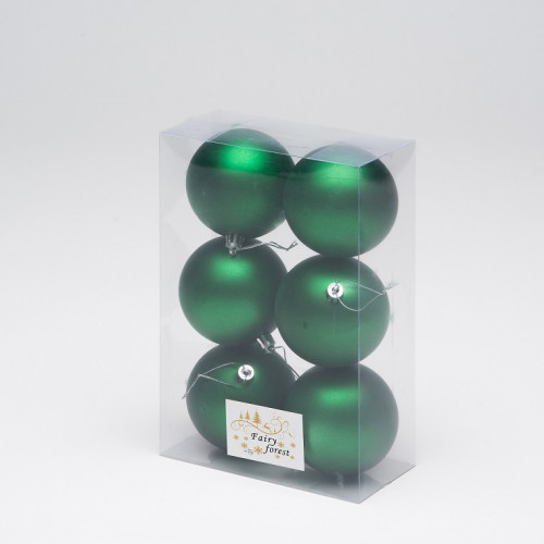 Набор пластиковых шаров Анет 80 мм., зеленый матовый, 6 шт., ЕлкиТорг (150309)